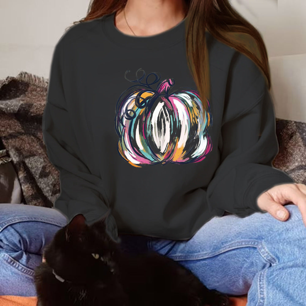 Halloween Pumpkin Print Casual Long Sleeve Hoodie