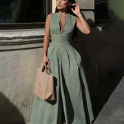 Elegant Solid Zippered Sleeveless Patchwork Jumpsuit