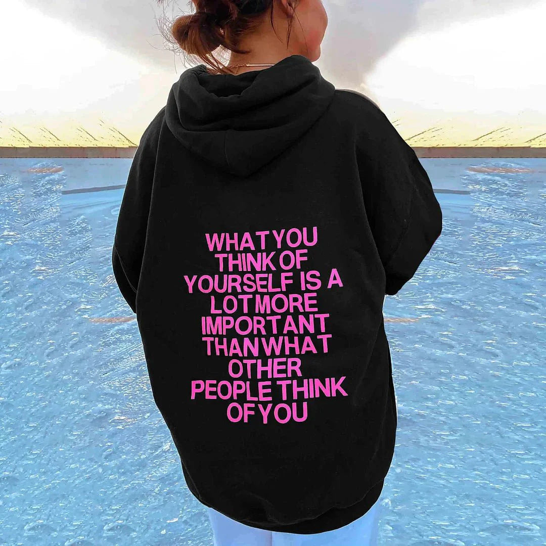 Cute 3D Letter Print Loose Hooded Sweatshirt