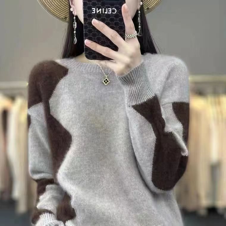 New Korean-style Color-block Knit Sweater for Fall and Winter