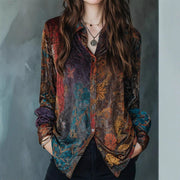 Womens Retro Floral Print Painted Design Shirt