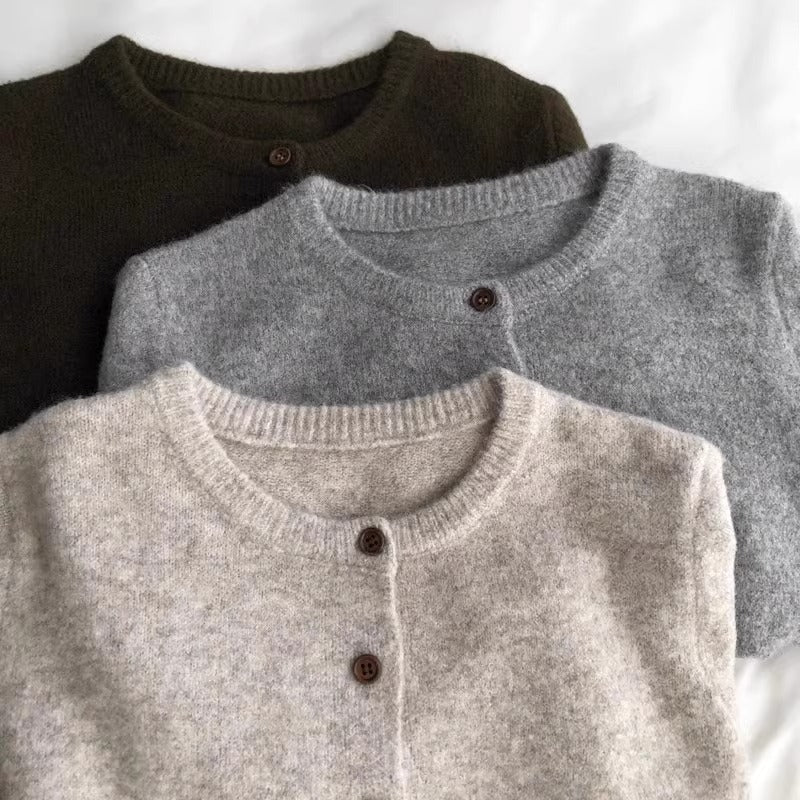 Retro Crew Neck Knitted Cardigan for Women