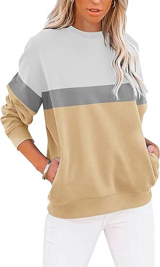 Women's Color-Block Long Sleeve Casual Sports Pullover Sweater