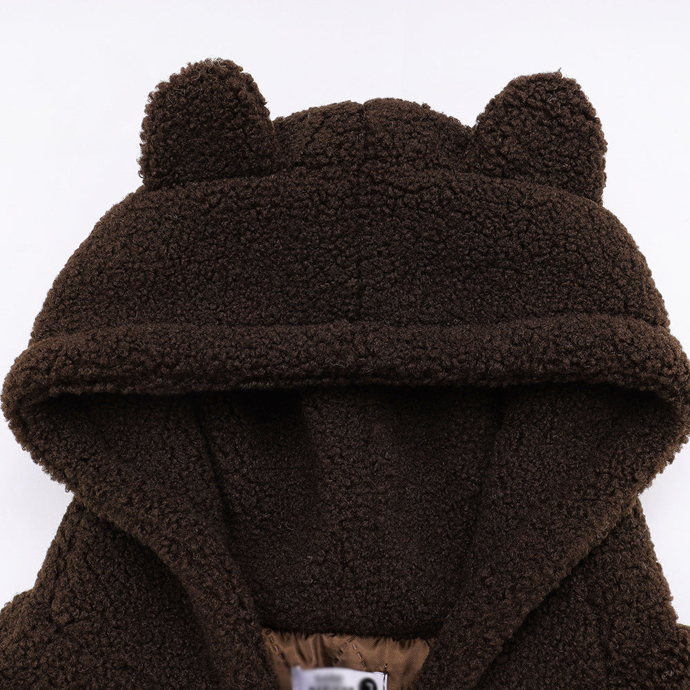 Teddy Bear Ear Hooded Lamb Wool Winter Coat
