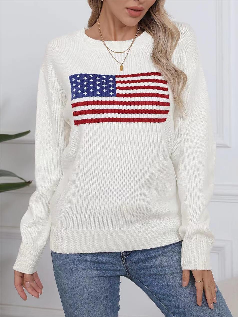 Aesthetic Retro Sweater Loose Flag