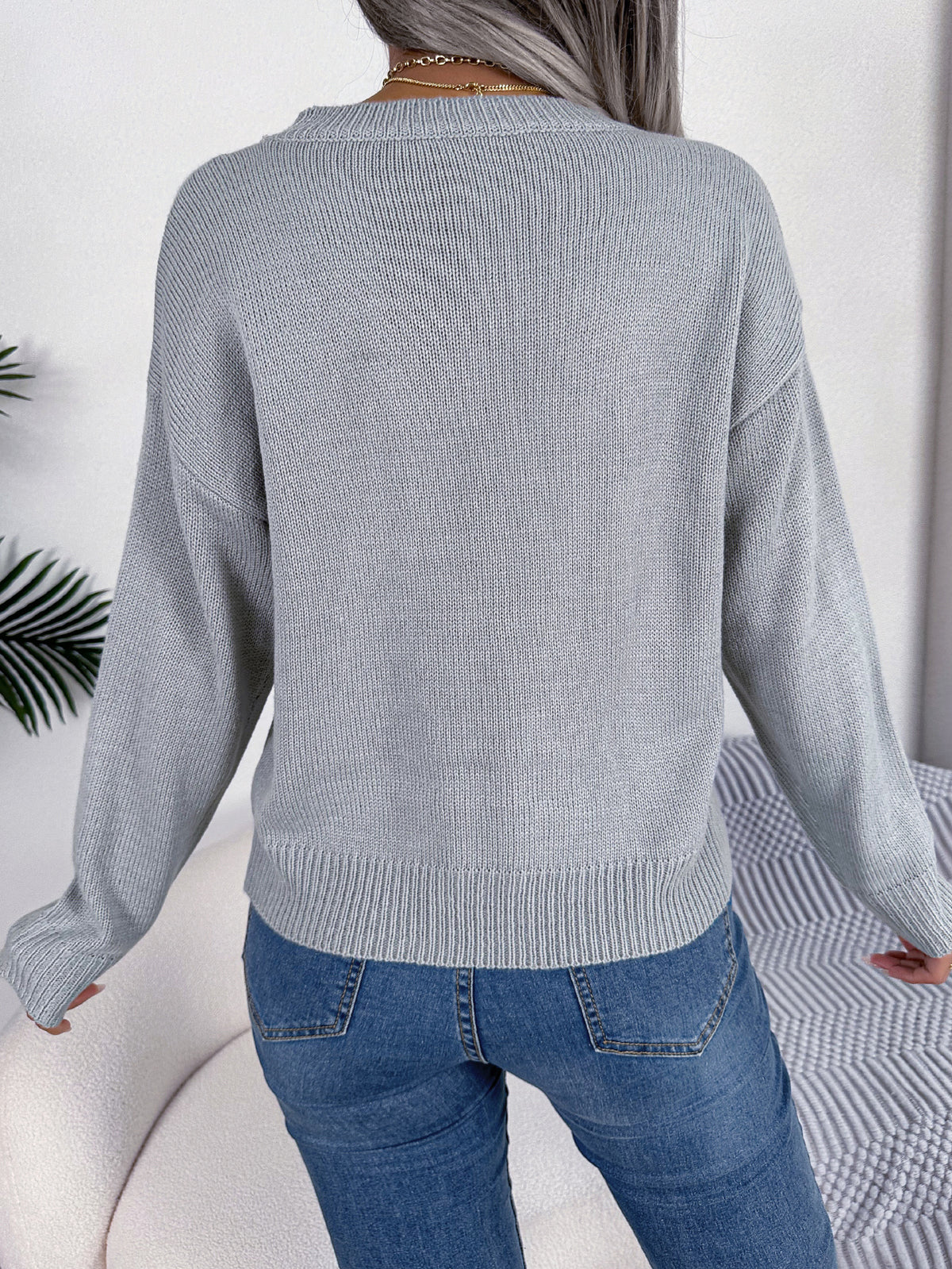 Women Cable Knit Heart Long Sleeve Pullover Sweater