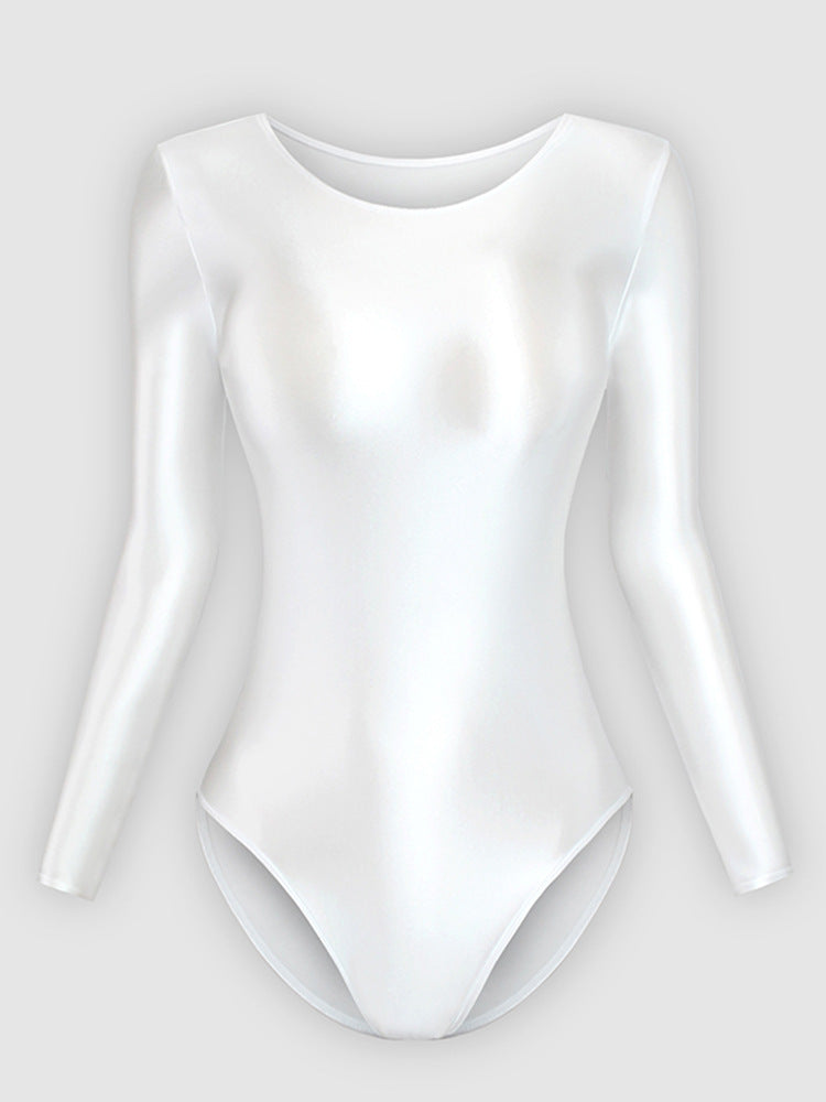 Women's Glossy Silk One-Piece Swimsuit Solid Color