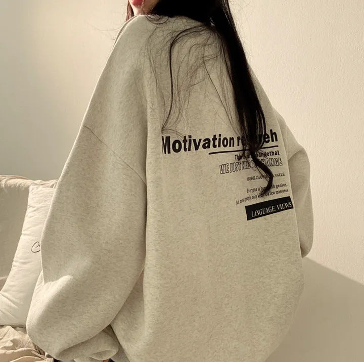 Plus Size Fleece-Lined Loose Hoodie for Women