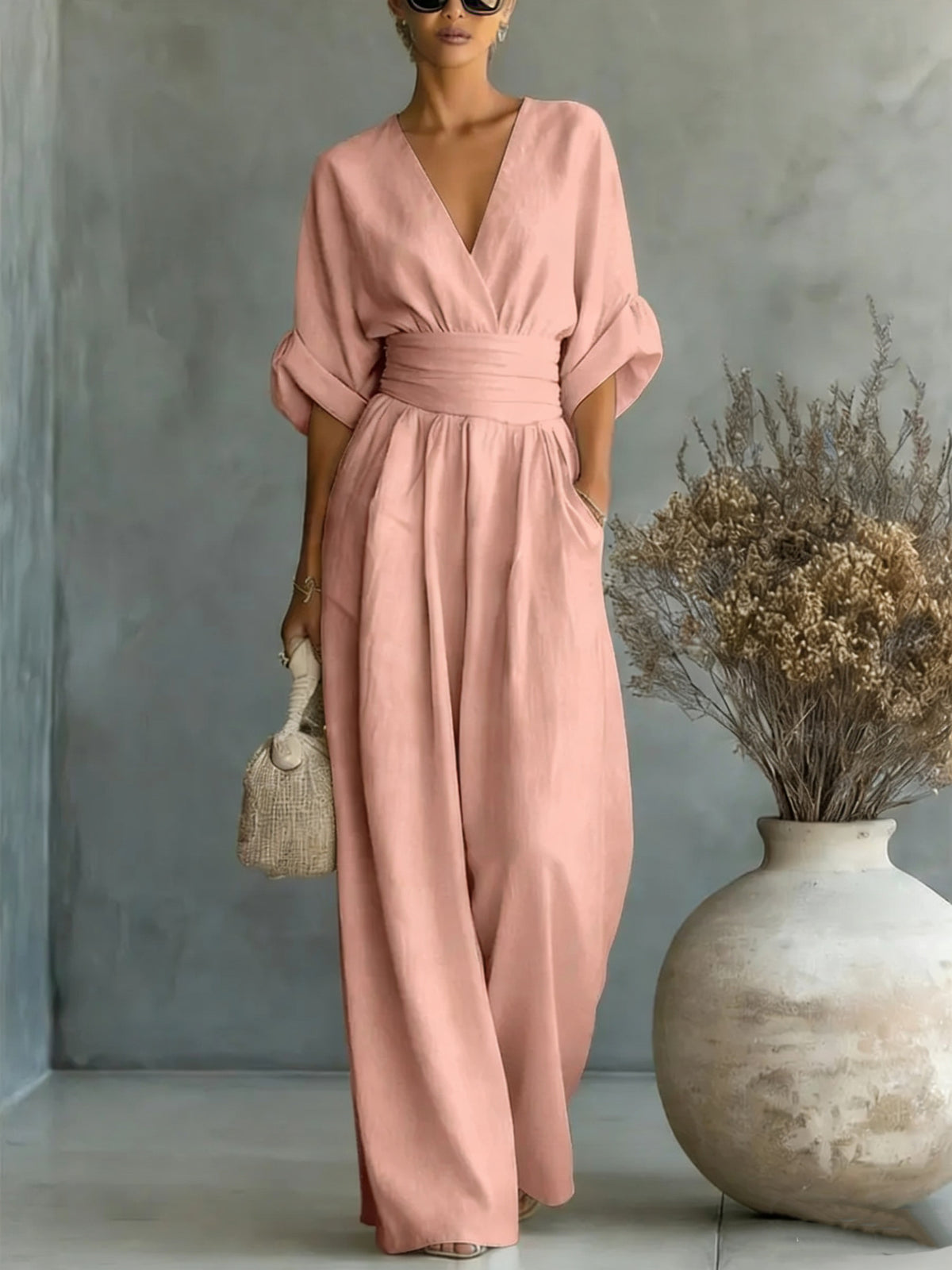 Women's Casual V-Neck Wide-Leg Summer Jumpsuit