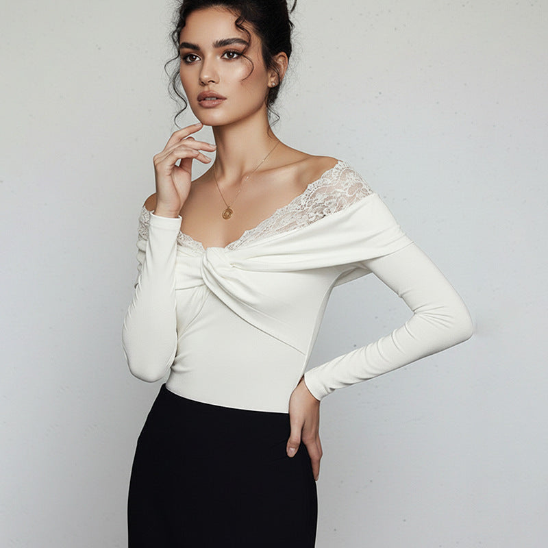 White Lace Off-Shoulder Bodycon Jumpsuit