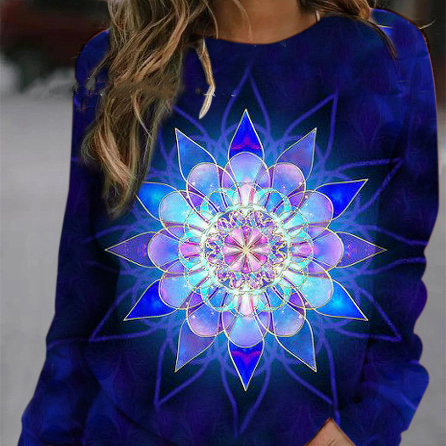 Women's Cute Cat Print Long Sleeve Round Neck Jumper