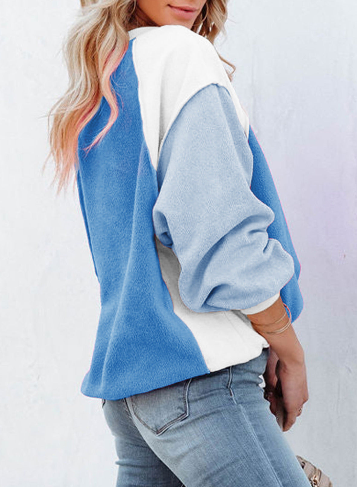 Cozy Colorblock Fleece Lantern Sleeve Pullover Top
