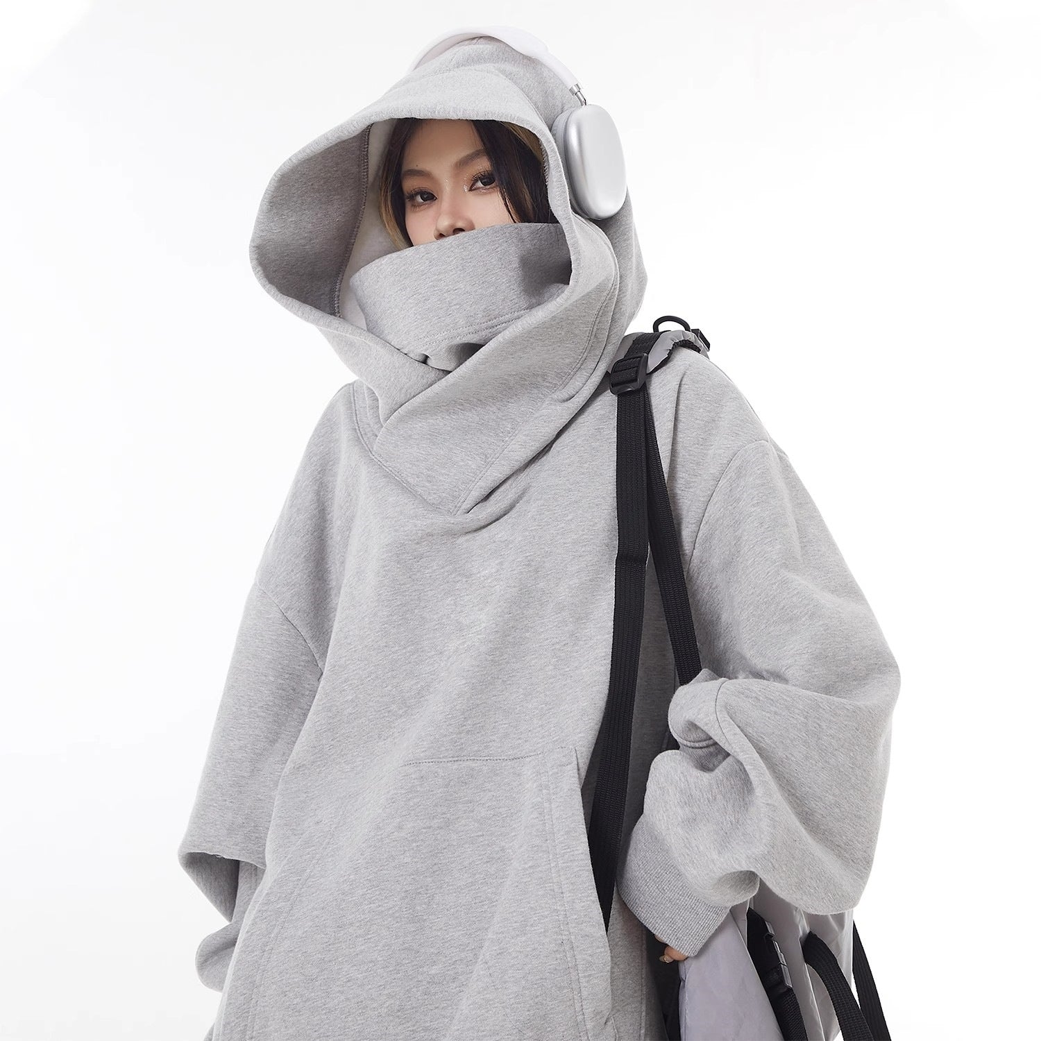 Fleece-Lined High Collar Hooded Sweatshirt