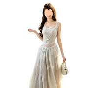 French-style White Lace-strapped Backless Slip Dress