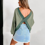 Women's V-Neck Long Sleeve Loose Casual Winter Sweater