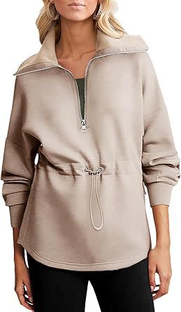Women's Plus Size Half-Zip Drawstring Pullover Sweatshirt