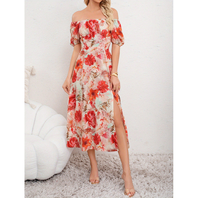 Women's Elegant Floral Floral-print Off-shoulder Dress