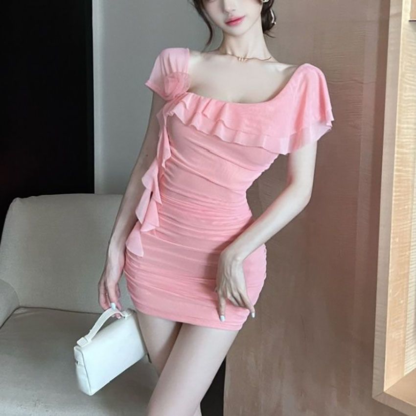Mesh Tassel Dress Waist-cinching Pleated Sheath Skirt