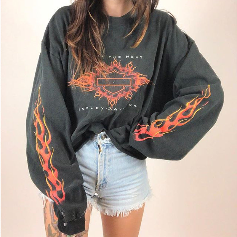 Women's Printed Round Neck Long Sleeve Knit Sweater