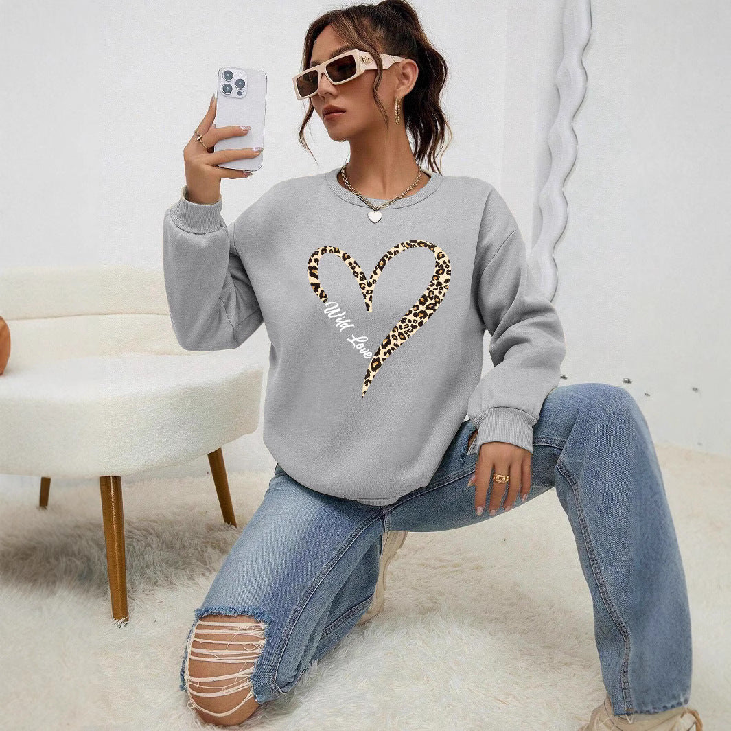 Leopard Wild Heart Print Sweatshirt Set