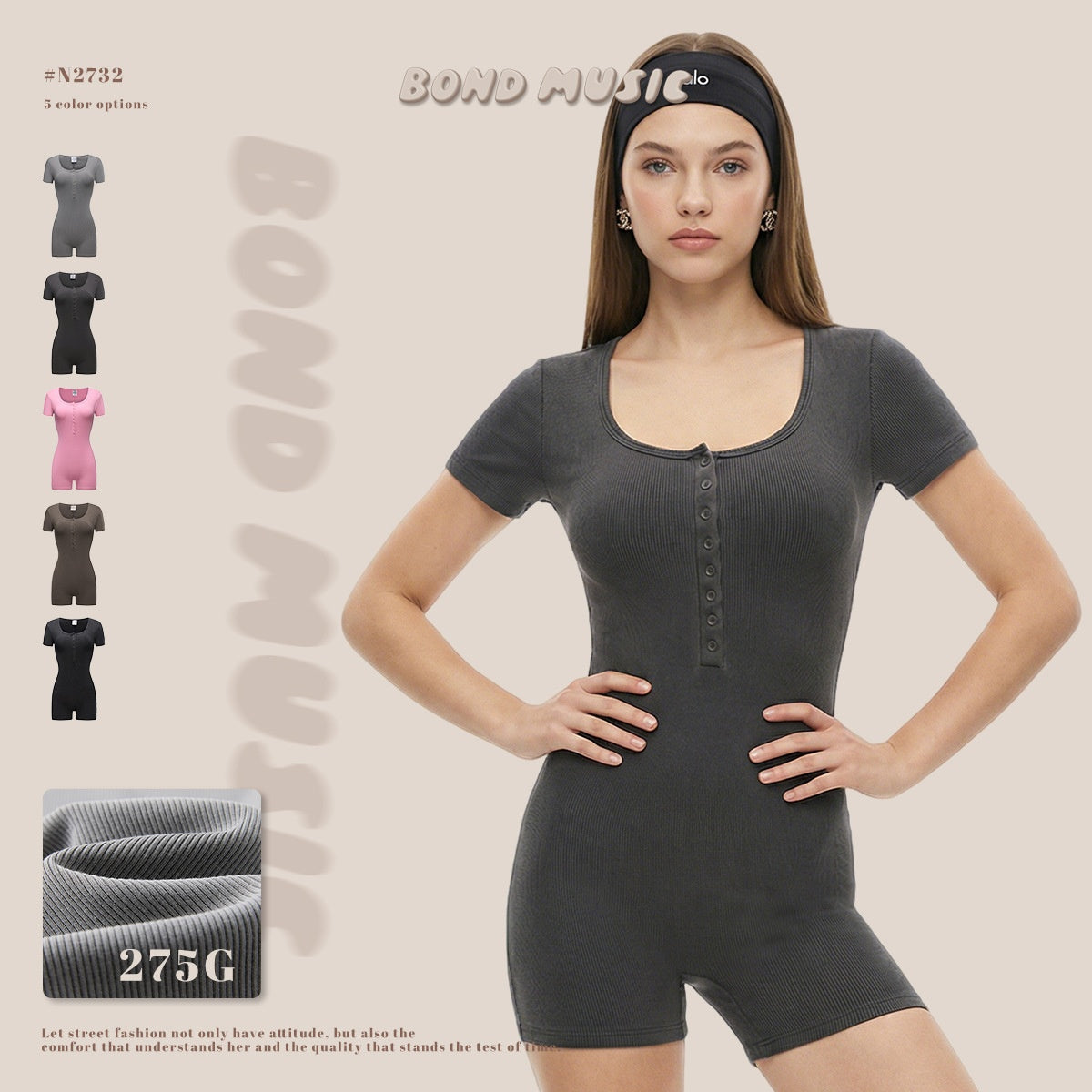 U-neck Buttoned Slimming One-piece Jumpsuit With Shorts