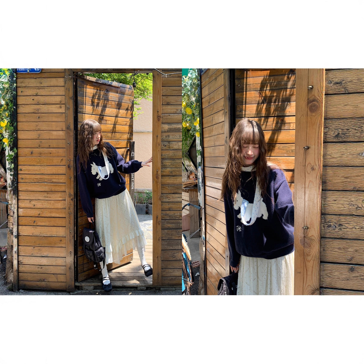 Womens Puppy Jacquard Embroidery Pullover Sweater