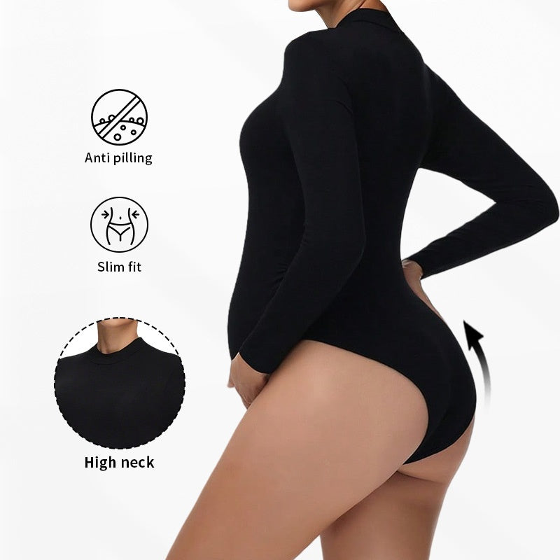 Sleek Long-Sleeve Mid-Neck Bodysuit