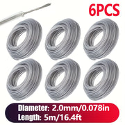 6‑Pack Steel‑Core Nylon Trimmer Line, 196.85 in Total Length, Diameters 2.0‑4.0 mm for High‑Efficiency Lawn Mowing
