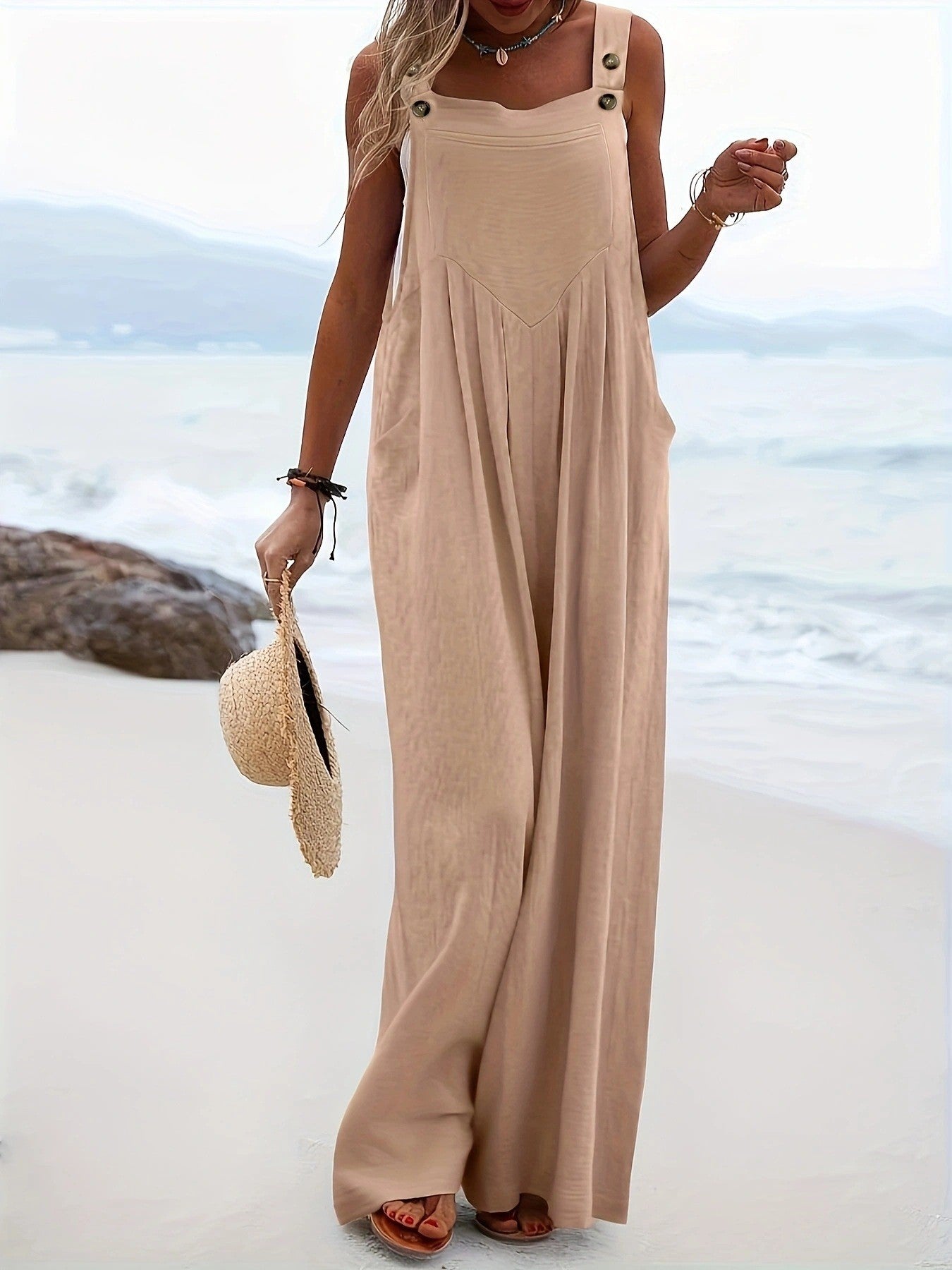 Women's Casual Loose Wide Leg Overalls with Pockets