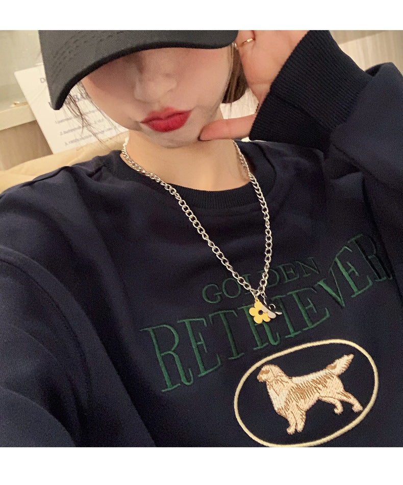 Cute Cartoon Embroidered Oversized Pullover Sweatshirt