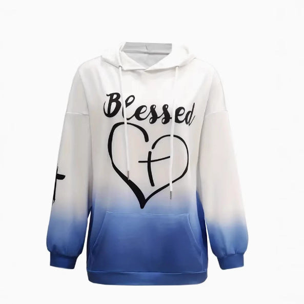 Printed Drawstring Hooded Sweatshirt