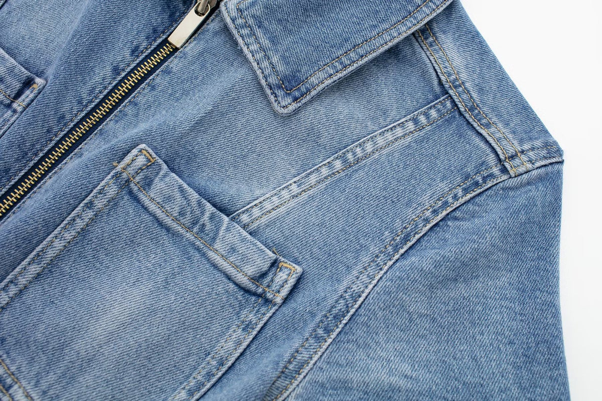 Fall European And American Style Long Denim Jumpsuit