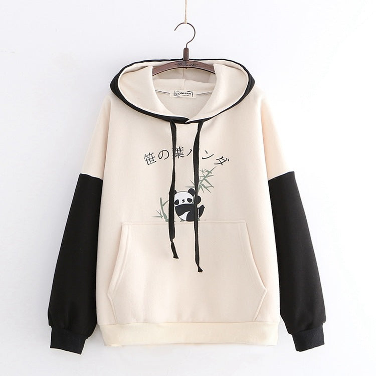 Cute Panda Cartoon College Style Loose Contrast Color Sweater