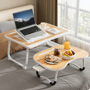 Portable Laptop Bed Table with Cup Holder & Multifunctional Tray - Foldable Bedside Desk with Tablet Card Slot, Sturdy A-Frame Design, Space-Saving Lightweight for Eating, Reading, Writing on Bed, ...
