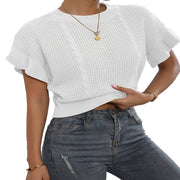 Ruffled Short‑Sleeve Knit Pullover – Loose Fit, 3D Pattern