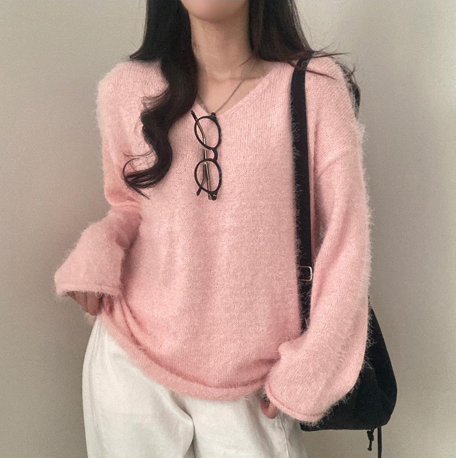 Pure Color Milk Huhoo Loose and Lazy Style Long Sleeve Pullover Sweater