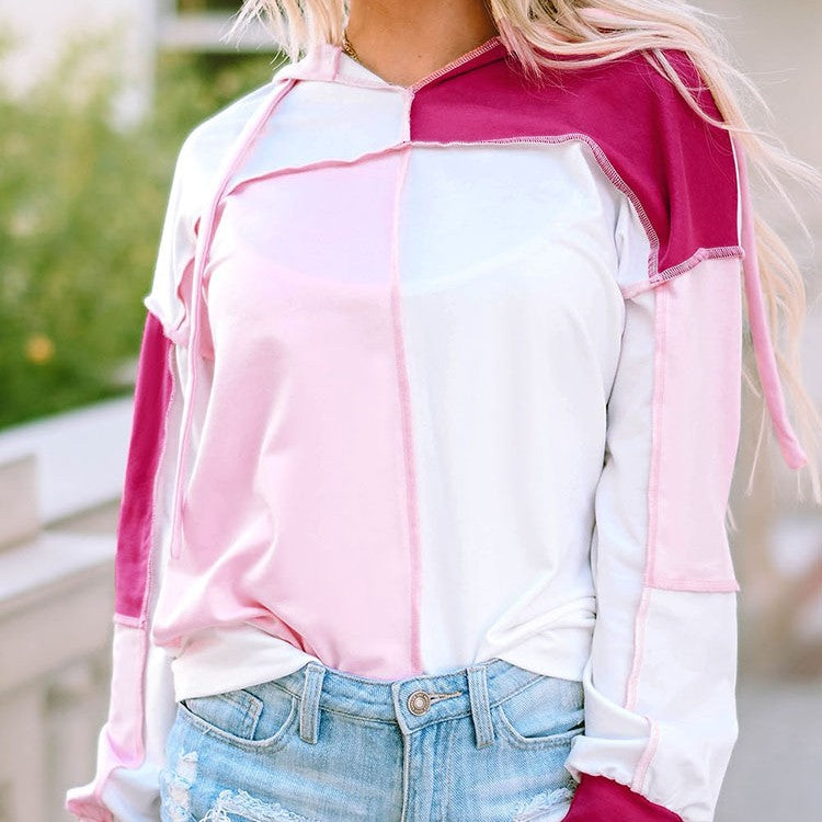 Colorblock Casual Pullover Hoodie for Women