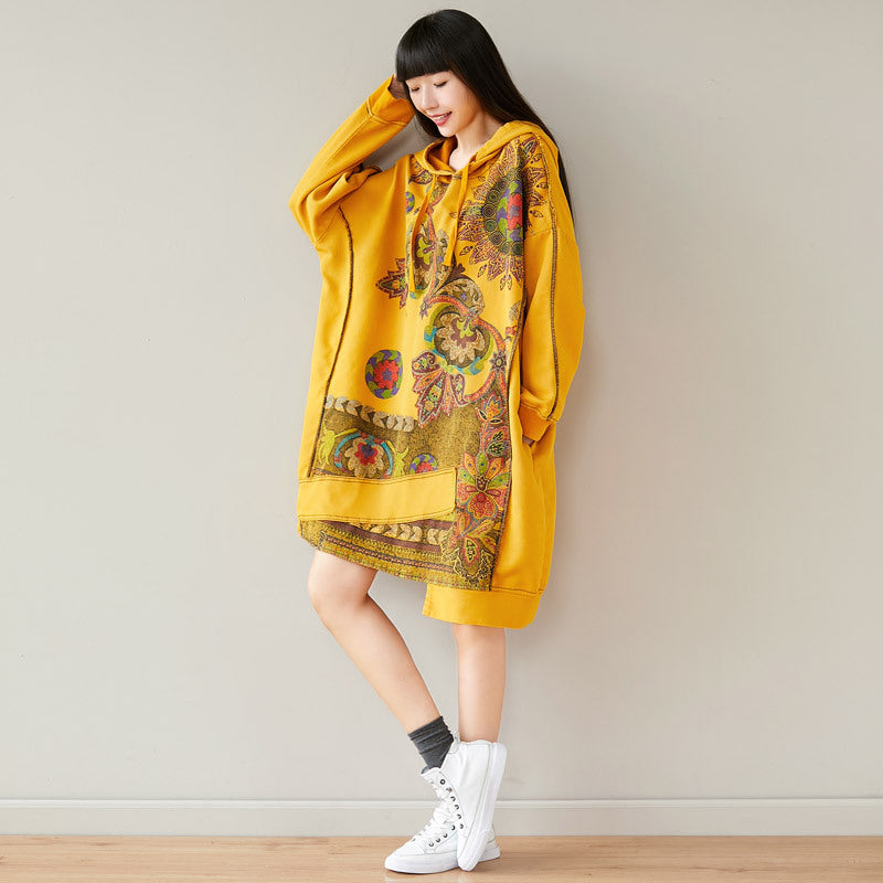 Women's Retro Hooded Batwing Sweater Dress