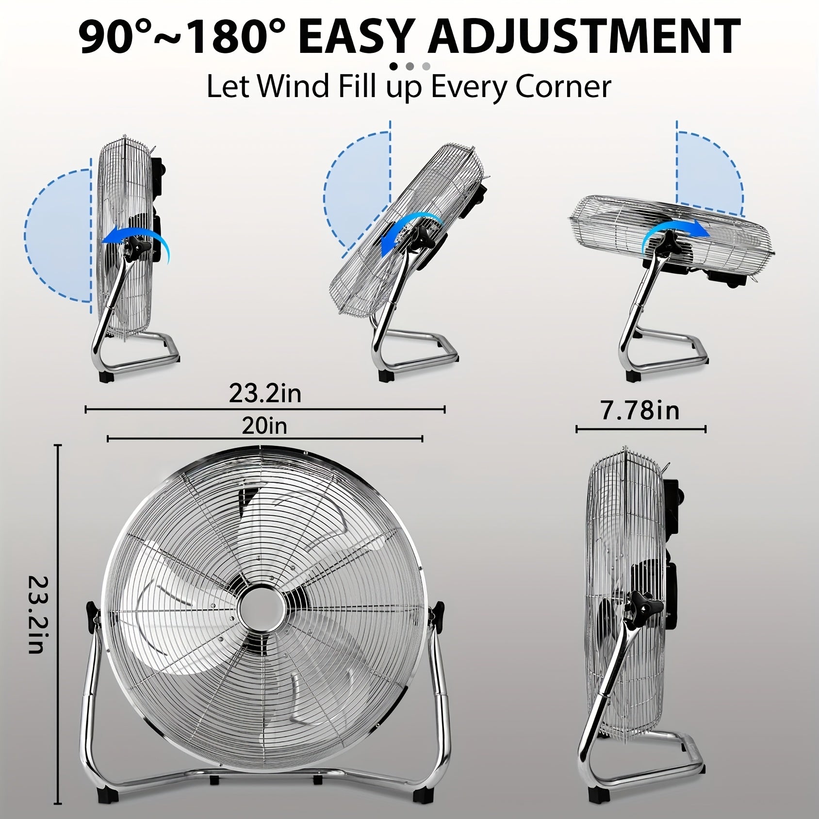 Industrial Floor Fan with Adjustable Tilt 3-Speed Air Circulator