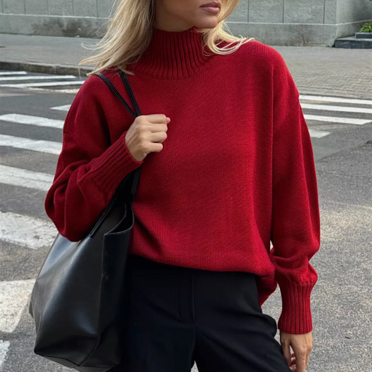 Simple and Casual Solid-color Pullover Knit Sweater