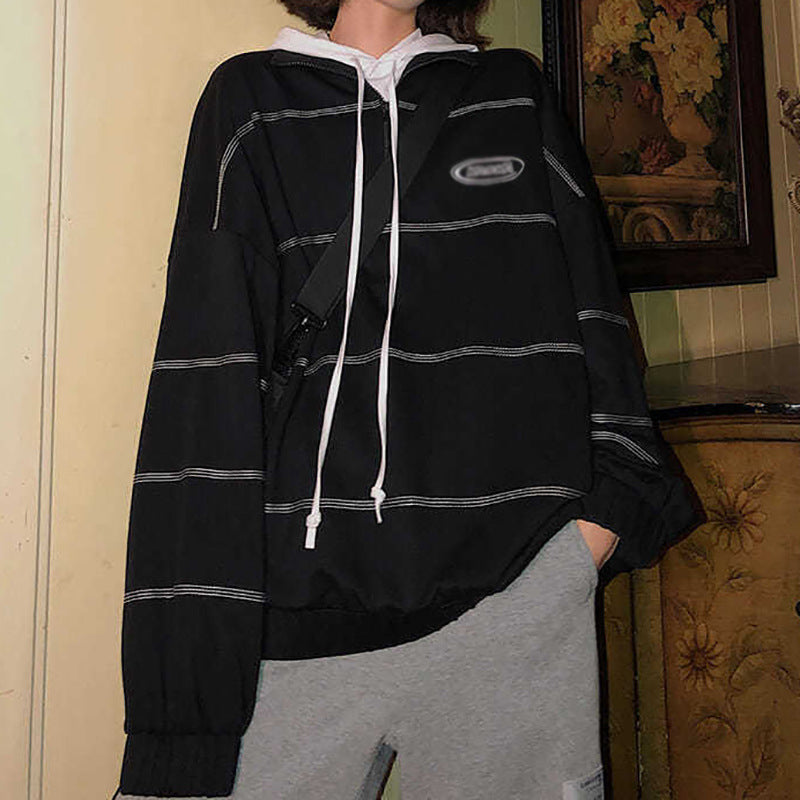 Trendy Streetwear Polo Collar Sweatshirt