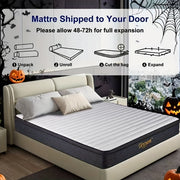 Halloween 10/12/14 Inch Full Size Mattress in a Box - Memory Foam Hybrid with Pocket Coils, Medium Firm Feel, Pressure Relief & Spinal Support, Fire-Resistant, Cooling Breathable Design, White & Bl...