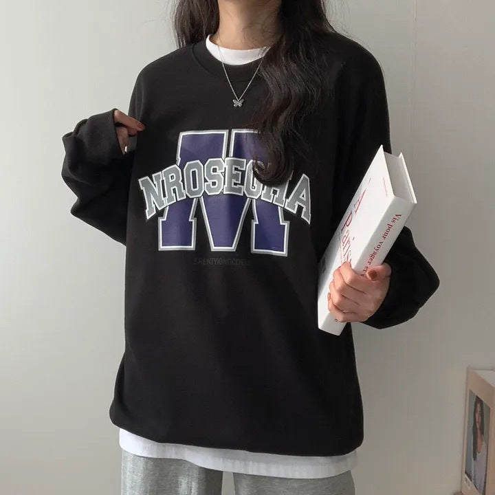 Korean Style Loose Sports Fleece Hoodie for Women