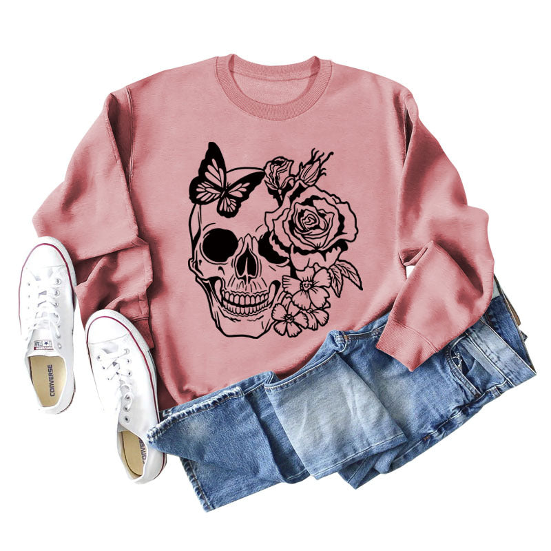 Women's Skull Butterfly Graphic Long Sleeve Sweater