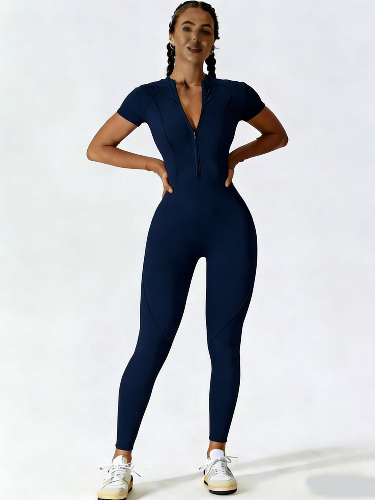 Women's Zipper Short-Sleeve Yoga Jumpsuit Fitness Romper