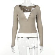 Color Block Slim-Fit Long Sleeve Layered Top