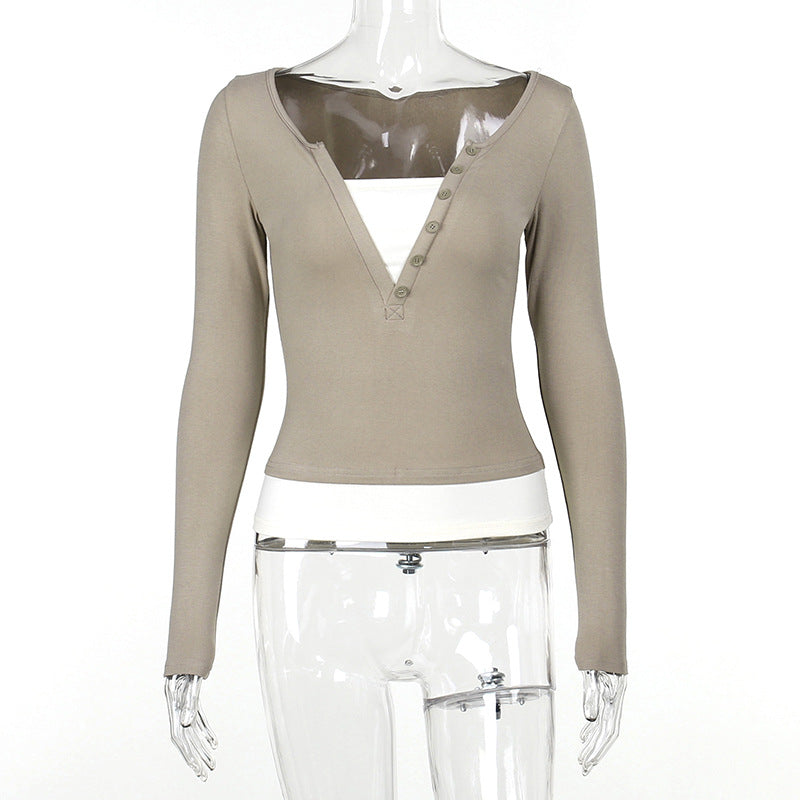 Color Block Slim-Fit Long Sleeve Layered Top