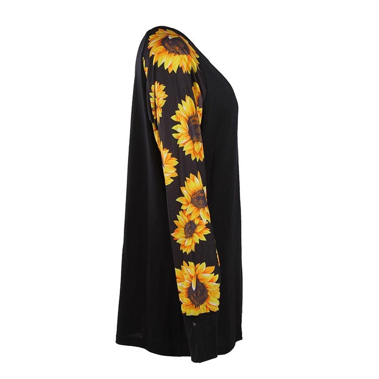 Sunflower & Leopard Print Long Sleeve Top