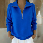 Womens Slimming Casual Fashionable, Versatile Knitted Sweater with a Zippered Lapel