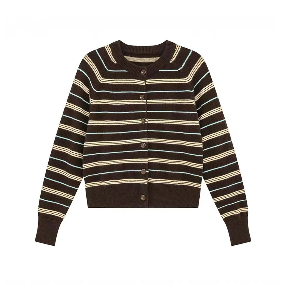 Womens Elegant Contrasting-color Striped Sweater